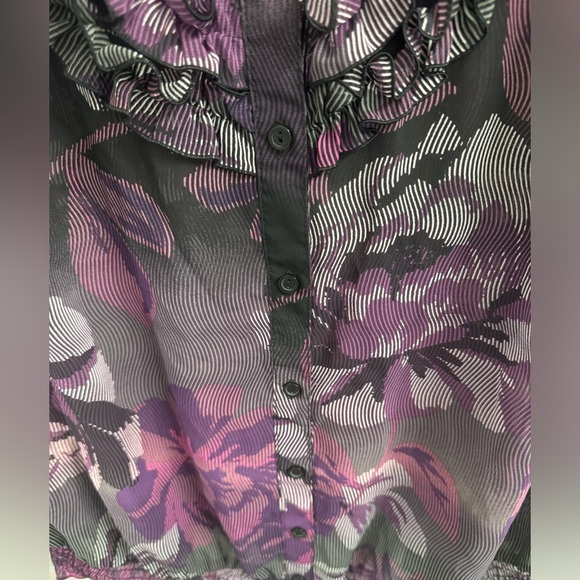 East 5th Plus Size 1X Purple Floral Sheer Blouse - Picture 3 of 6